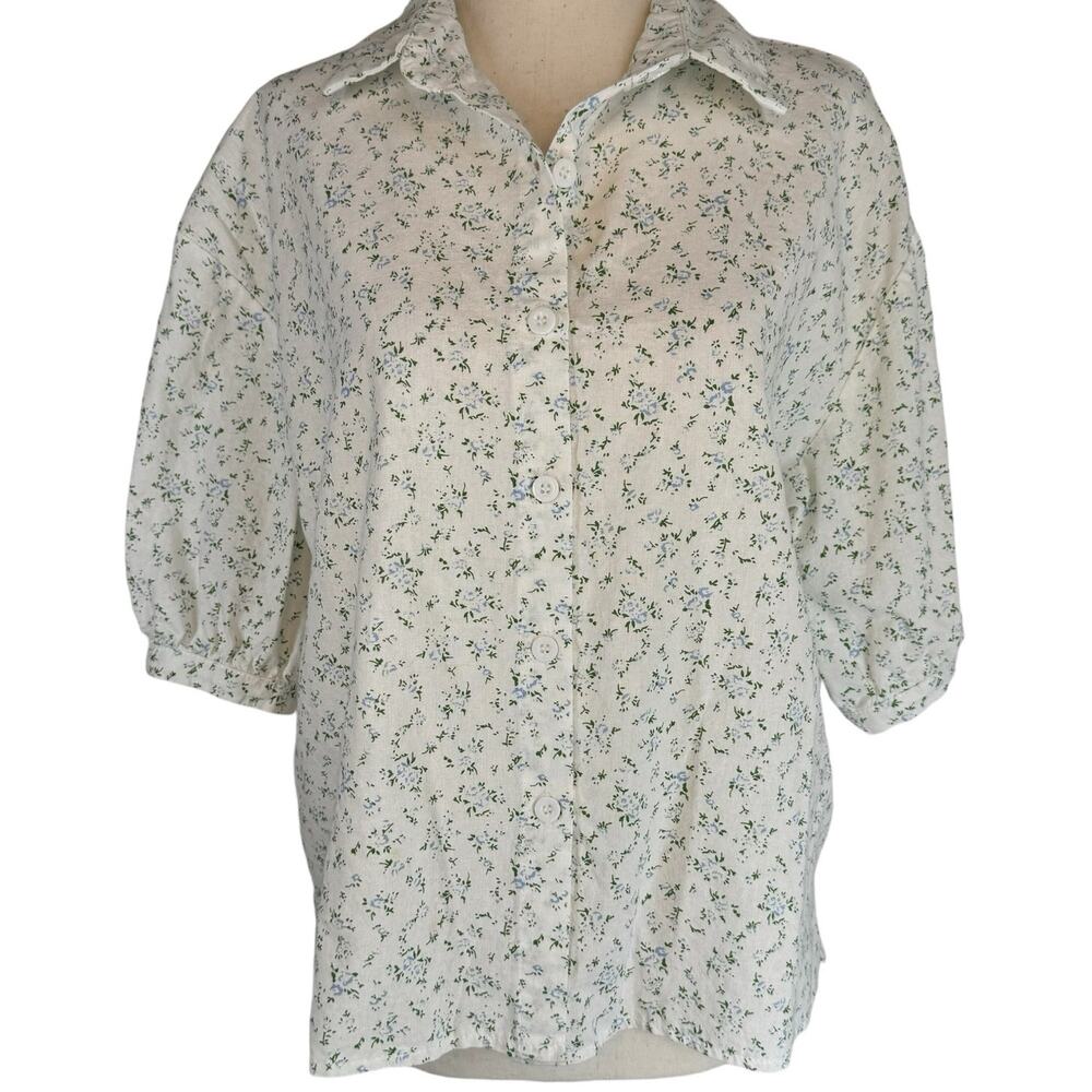 OAK + FORT Cotton Short Sleeve Floral‎ Shirt S Button Up Boxy Cottagecore Summer